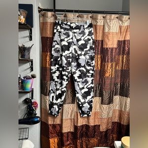 Army Print Black & White Pants With Side Pockets